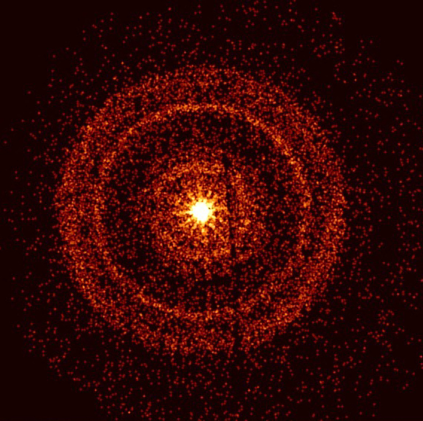  <strong>24억 광년 밖에서 포착된 사상 최대 감마선 폭발 </strong>미국 항공우주국(NASA)이 14일(현지시간) 공개한 사상 최대 감마선 폭발(GRB 221009A) 장면. 사진은 지구 주위를 돌고 있는 스위프트 X-선 망원경(Swift X-Ray Telescope)이 포착한 것으로, 거대한 별이 생을 마감하고 블랙홀이 되는 과정에서 일어난 것으로 보이는 이 감마선 폭발은 지구에서 화살자리 방향으로 24억 광년 떨어진 곳에서 발생한 것으로 추정된다. /NASA