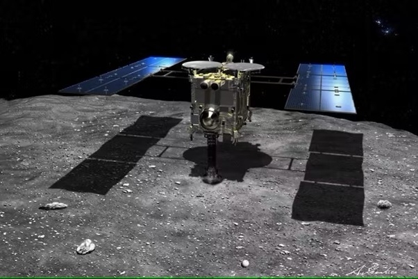 하야부사 2호가 소행성 ‘류구’에 착륙한 모습 상상도. /NASA