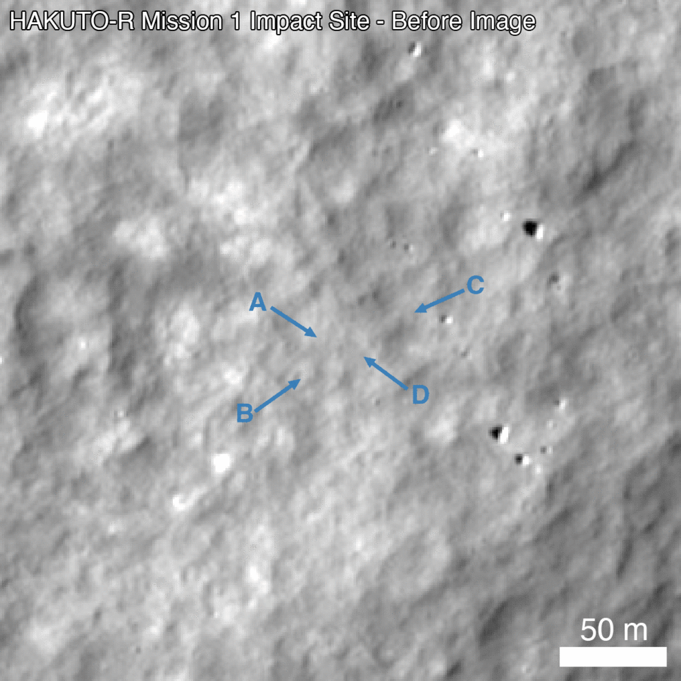 아이스페이스 달 착륙선 추락 이전과 이후 이미지 비교 /NASA