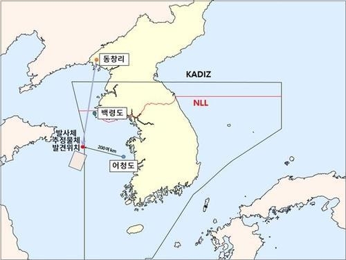 북한 발사체 부유물 발견 위치 /국방부 제공