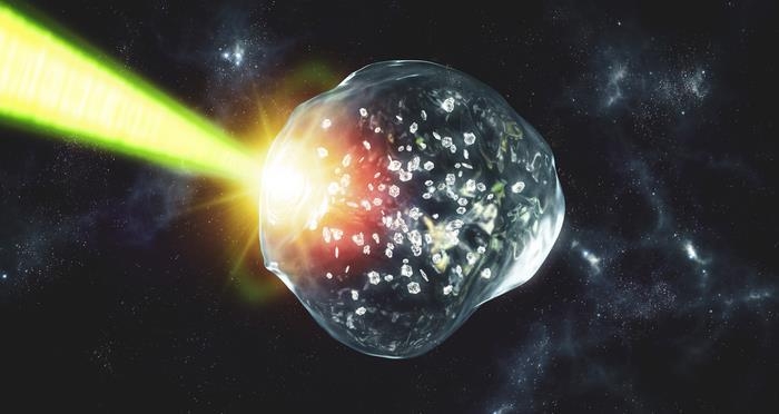레이저로 PET에 초고온·초고압을 가해 나노다이아몬드를 생성하는 장면 상상도 /Greg Stewart/SLAC National Accelerator Laboratory 제공